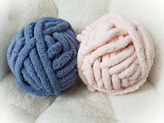 Chenille Yarn, 100% Polyester, Vegan, Chunky Yarn, Jumbo Yarn, Blushing, Regale Blue, Pebble Pathway, Yarn, Knitting Materials, Blankets