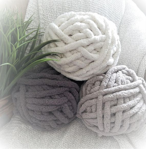 Chenille Yarn, 100% Polyester, Vegan, Chunky Yarn, Jumbo Yarn, Black Yarn, White Yarn, Gray Yarn, Knitting Materials, Blankets