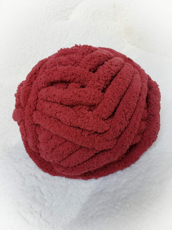 Chenille Yarn, 100% Polyester, Vegan, Chunky Yarn, Jumbo Yarn, Royal Ruby, Knitting Materials, Blankets