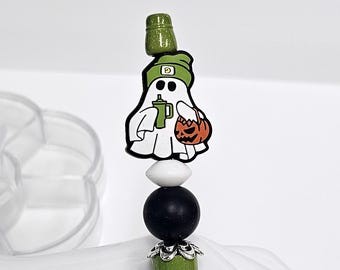 Halloween Beaded Pen, Ghost with Stanley Cup, Novelty Ink Pen