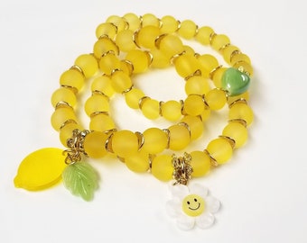 Beaded stretch bracelet stack with charms - Easy Peasy Lemon Squeezy