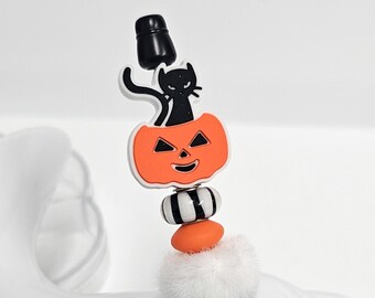 Halloween Beaded Pen, Black Cat, Pumpkin, Novelty Ink Pen