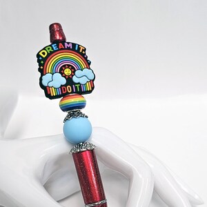 Beaded pen, inspirational pen, beadable pen, novelty pen, silicone beaded pen, gift for her, fun beaded pen, Dream It Do It