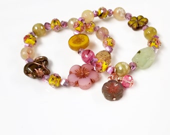 Stretch bracelet stack with beads and charms - Petals and Incense