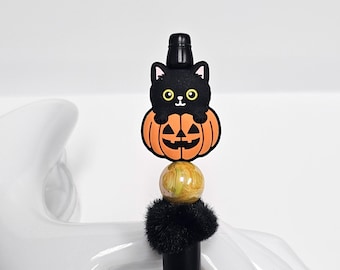 Halloween Beaded Pen, Black Cat Pumpkin Novelty Ink Pen