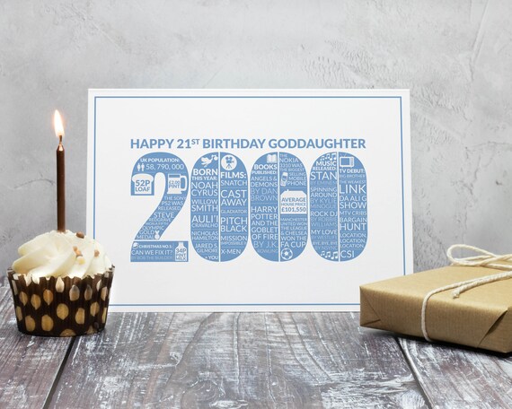 21st Birthday Card Goddaughter 2000 21 Greeting Card Etsy