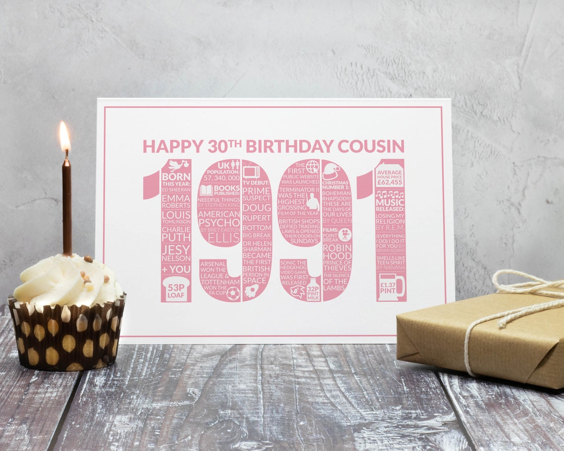30 Birthday Card Cousin Happy 30th Birthday Cousin Birthday Etsy