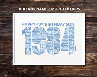 40th Birthday Card Son, For Him, Born in 1984 Year of Birth Facts