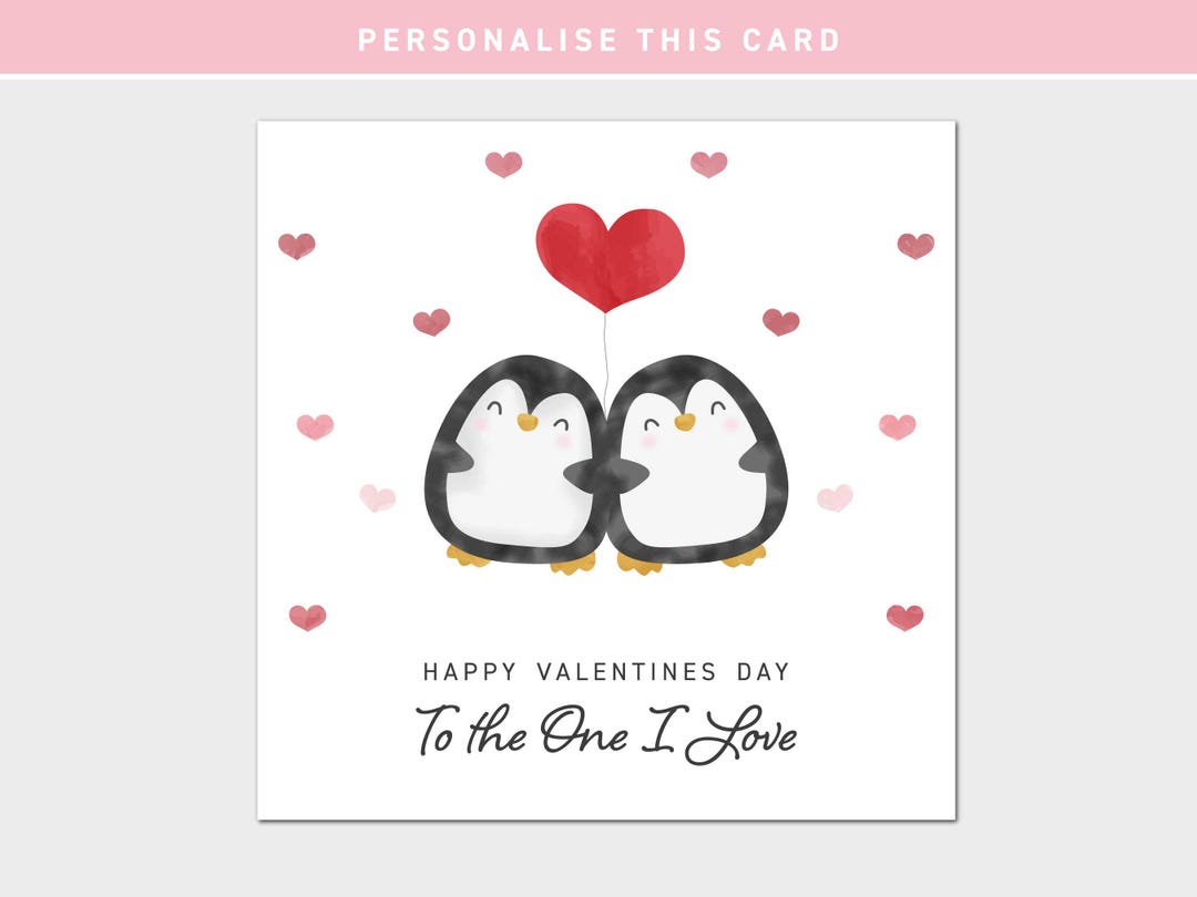 Personalised Valentines Day Card, for Him Her Husband Wife, Penguins ...