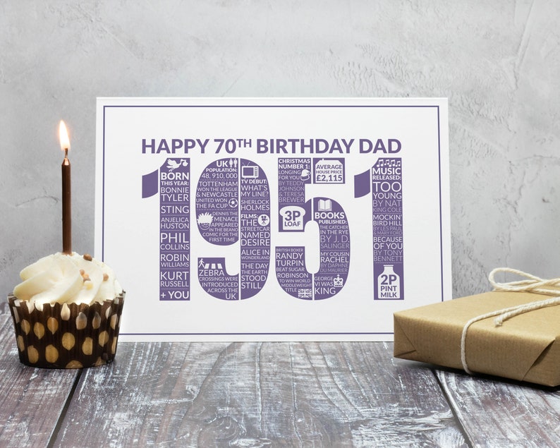 70th Birthday Card Dad Happy 70th Birthday Dad Birthday | Etsy