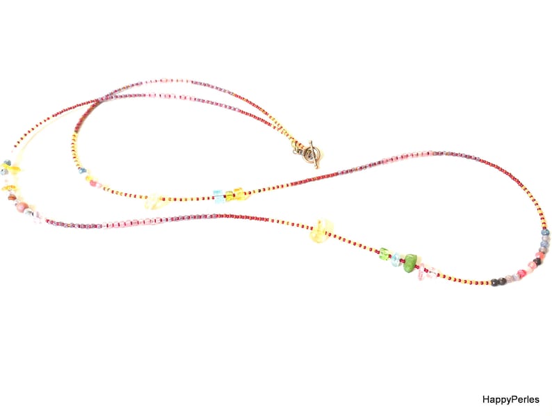 multicolor dainty choker summer jewelry Long boho beaded necklace for women made with colorful seed beads and stones