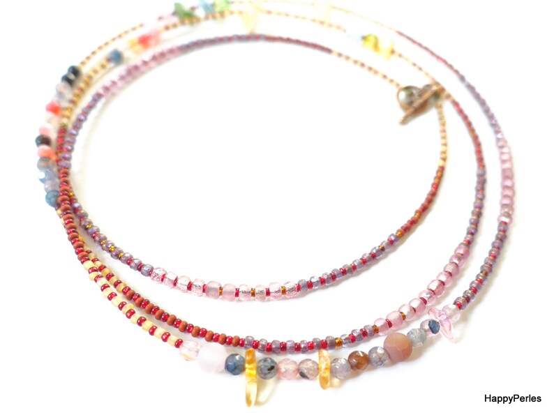 multicolor dainty choker summer jewelry Long boho beaded necklace for women made with colorful seed beads and stones