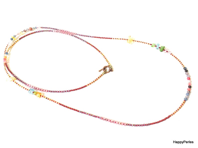 multicolor dainty choker summer jewelry Long boho beaded necklace for women made with colorful seed beads and stones
