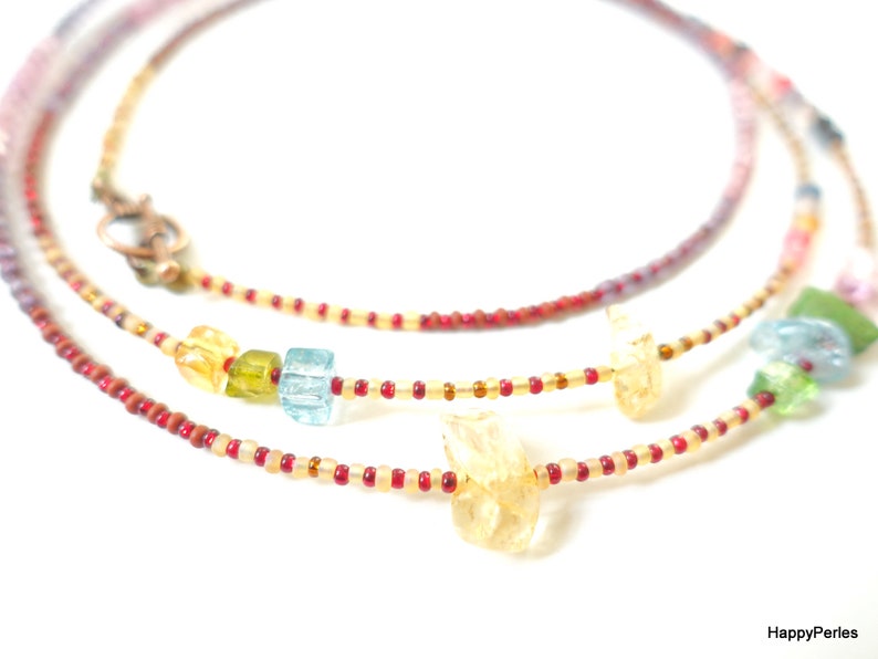 multicolor dainty choker summer jewelry Long boho beaded necklace for women made with colorful seed beads and stones