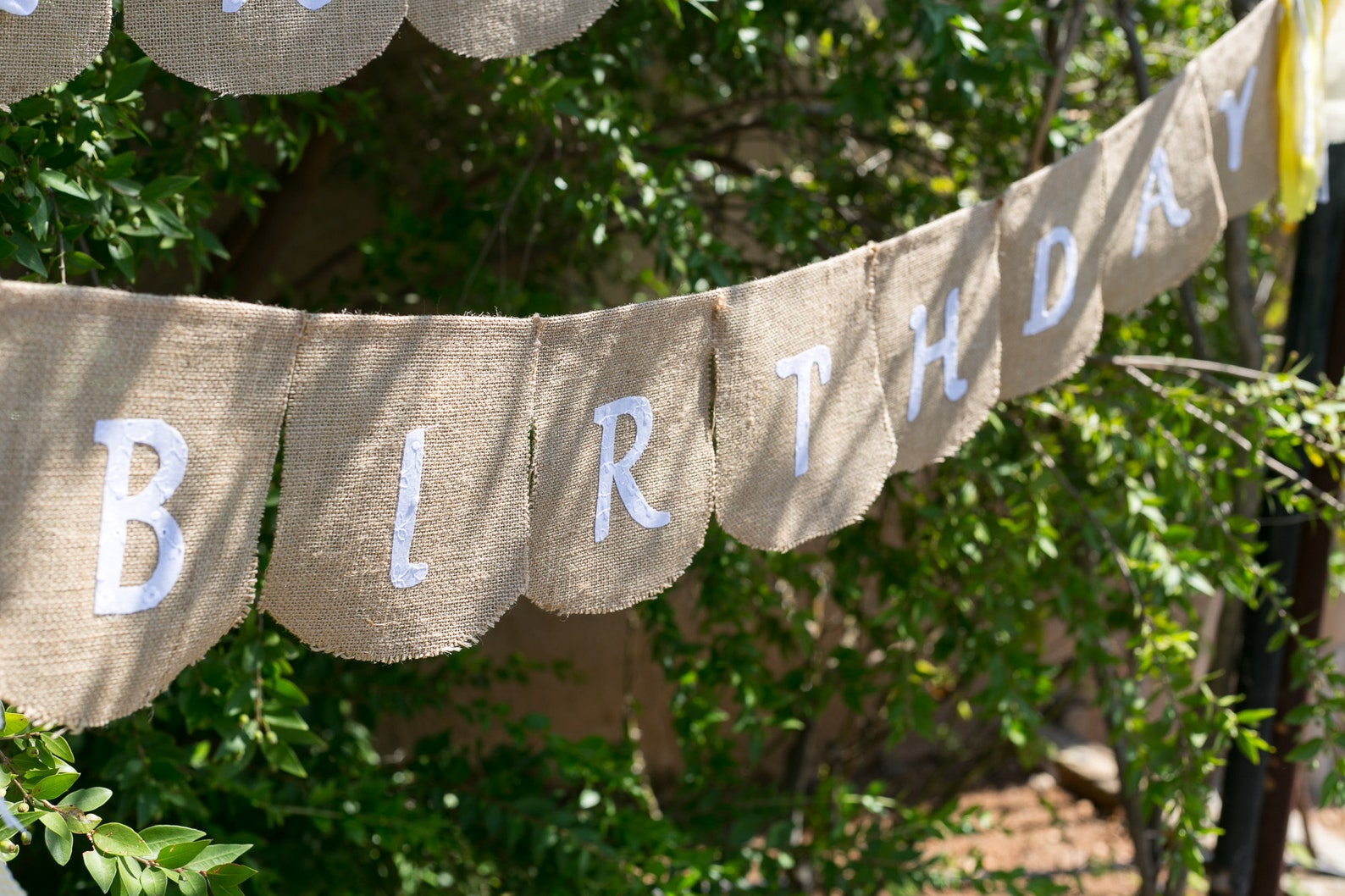 Happy Birthday Banner With White Flowers and Yellow Ribbons | Etsy