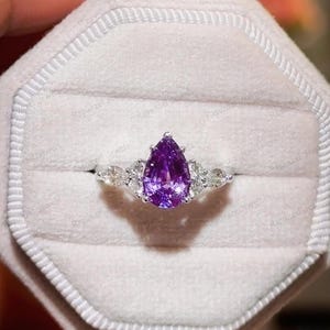 14K Gold Ring Pear Cut Natural Amethyst Ring Engagement Ring Vintage Moissanite Ring Diamond Ring Wedding Ring Anniversary Ring Gift For Her