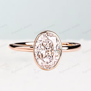 14K Gold Engagement Ring Minimalist Ring Oval Moissanite Ring Bezel Set Wedding Ring Diamond Ring Gift For Her Anniversary Ring Promise Ring