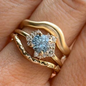 14K Gold Ring Light Blue Sapphire Ring Solitaire Ring Engagement Ring Halo Moissanite Ring Diamond Wedding Ring Anniversary Gift For Her
