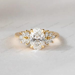 14K Gold Engagement Ring Oval Moissanite Ring Vintage Solitaire Ring Diamond Ring Unique Wedding Ring Anniversary Gift For Her Bridal Ring