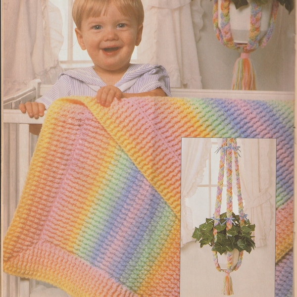Pastel Baby Mat Blanket and Plant Hanger Vintage Crochet Pattern