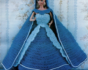 Vestido de baile colonial para boneca fashion de 29 cm (11,5") - padrão de crochê em PDF