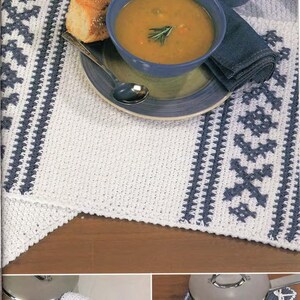 Patrón de crochet PDF para mantel individual, camino de mesa, cesta, agarradera y salvamanteles Daily Fare