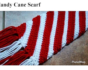 Candy Cane Christmas Scarf vintage crochet pdf pattern easy
