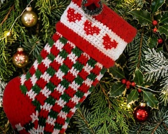 Meia de Natal de Coração em crochê (padrão em PDF)