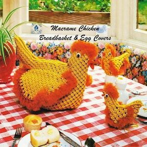 Chicken Bread Basket and Egg Covers Vintage Macrame Pattern