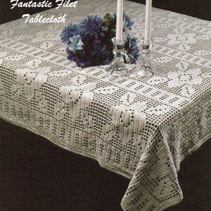 Fabulous Filet Tablecloth Vintage Crochet Pattern PDF Floral Rectangle