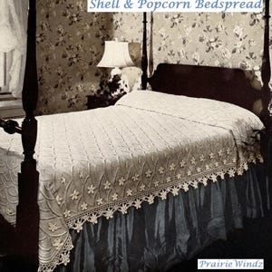 Shell & Popcorn Bedspread Vintage Crochet Pattern PDF 1949