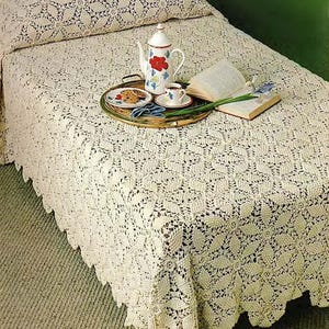 Patrón de crochet vintage para colcha "Bonito como un molinillo" en PDF, tamaños individual y matrimonial.