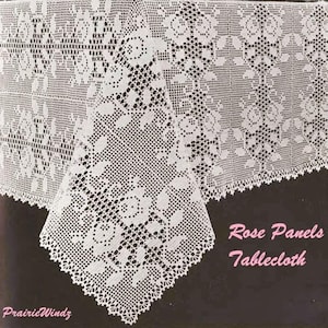 Rose Panels Tablecloth Vintage Crochet Pattern PDF 1963