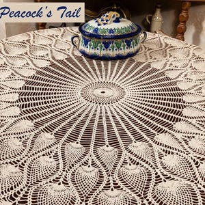 Peacock's Tail Round Tablecloth Crochet PDF Pattern