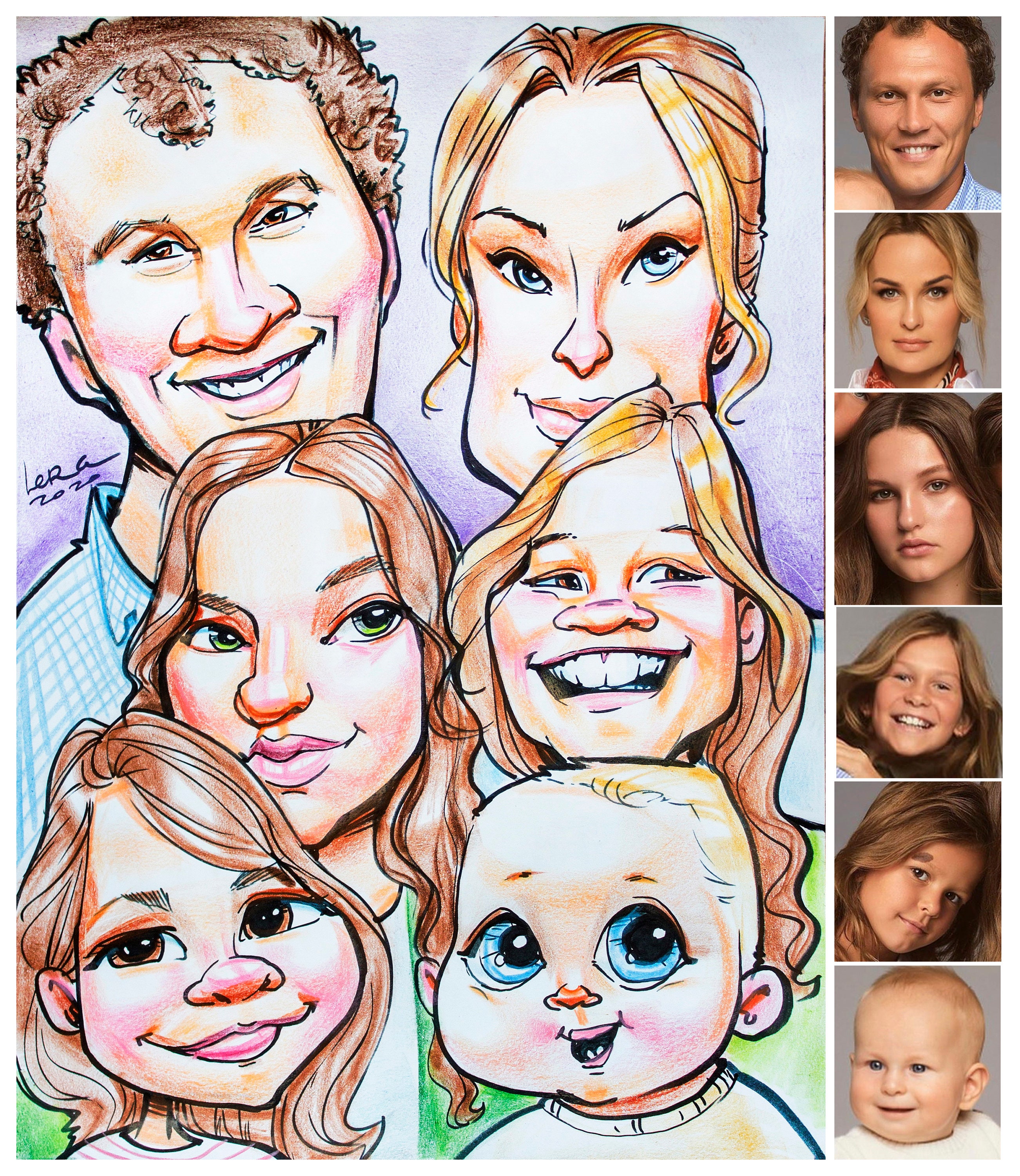 Personalized Caricature For 6 Person In Color Custom Big Etsy Singapore