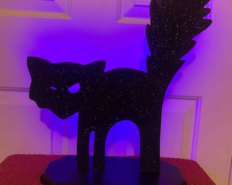 Halloweenversiering met zwarte kat | Verlichte Halloweenversiering | Spookachtige kattenversiering