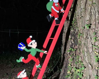 Santa and Elves Climbing Ladder Christmas Yard Decor | 54” Display