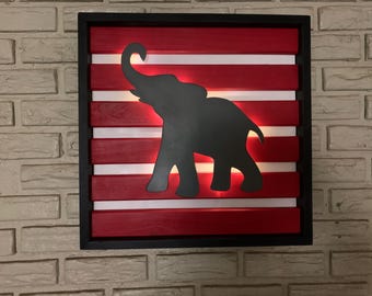 Alabama Elephant Lighted Wall Sign | Crimson Tide Man Cave Decor
