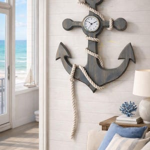 Holzanker Wanduhr | Nautisches Strandhaus Küsten Dekor