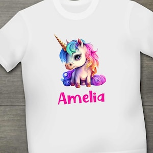 Unicorn tshirt. Personalised girls t-shirt birthday gift, christmas present, colourful unicorn. Birthday party, unicorn lover, unicorn party