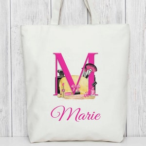Make up initial tote bag. Present for her. gift reusable bag. birthday gift Christmas present, sister friend daughter teenager, niece gift