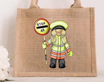 Lollypop lady JUTE bag. Present for her. Reusable gift. Eco Friendly lunch Bag life gonk lolly pop crossing lady secret santa lunch bag