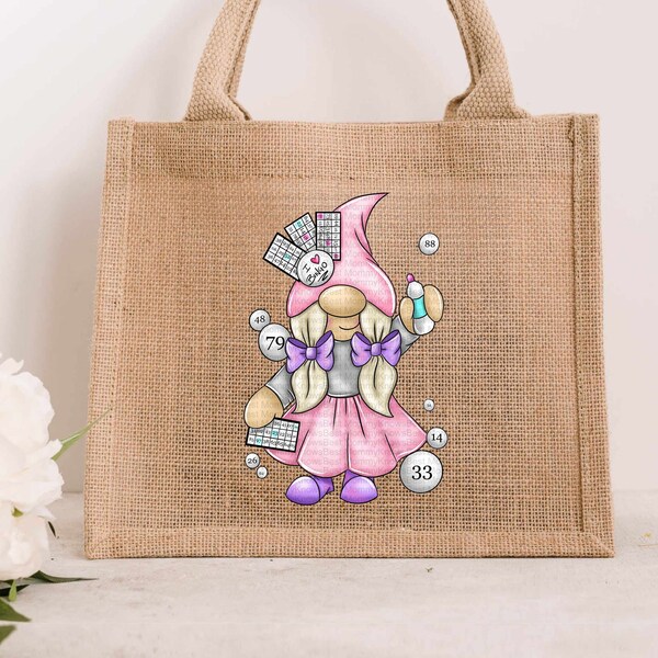 Bingo gonk JUTE bag. Gonkette Present for her. Reusable gift Eco Friendly lunch Bag life gonk her sister mum mothers day mummy secret santa