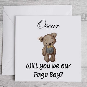 Serez-vous ma carte PAGE BOY ? Jolie carte de nounours florale demandant un enfant junior adulte, pour lui, personnalisée, proposition souvenir, mariage