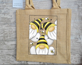 Bee Gonks Trio JUTE bag Present for her Reusable gift birthday gift Christmas gift Eco Friendly Bag for life gonk sister daughter niece