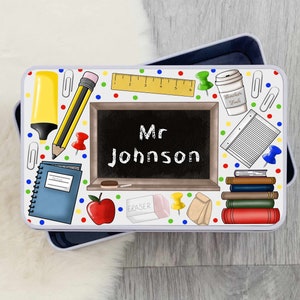 Teachers Treats Tin Personalised. Customised unusual thank you teacher Male Man gift box, sweets, leavers gift, different thanks present