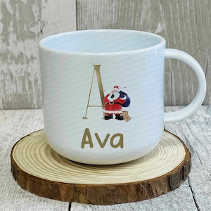 Santa with initial children&#39;s mug 6oz small Personalised hot chocolate Unbreakable cup Christmas eve box gift Small cup 1st Dec xmas