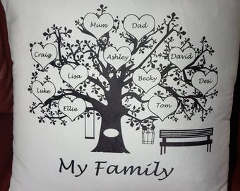 Personalised Cushion Family Tree Pillow Keepsake Mothers Day Christmas Nan Dad