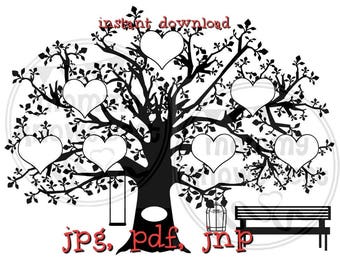 4 Hearts Family Tree Download. SVG JPG pdf PNG Template ...