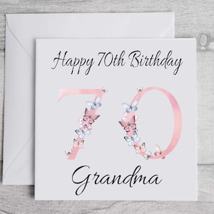 70th Birthday Card Papillons, Any Name Milestone age, Joyeux anniversaire Salutations personnalisées Carte recyclée, Eco Friendly, tante maman grand-mère